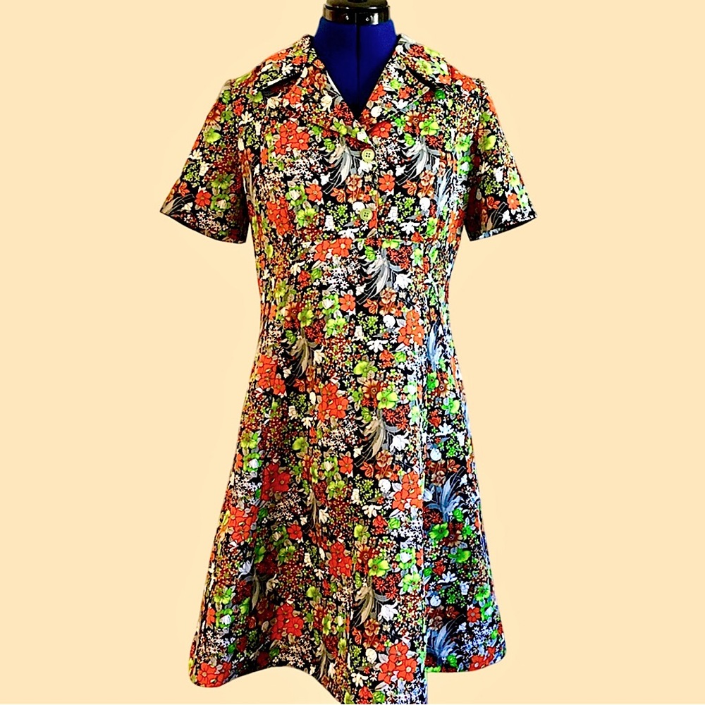 Vintage OOAK 1970’s Handmade Flower Power dress